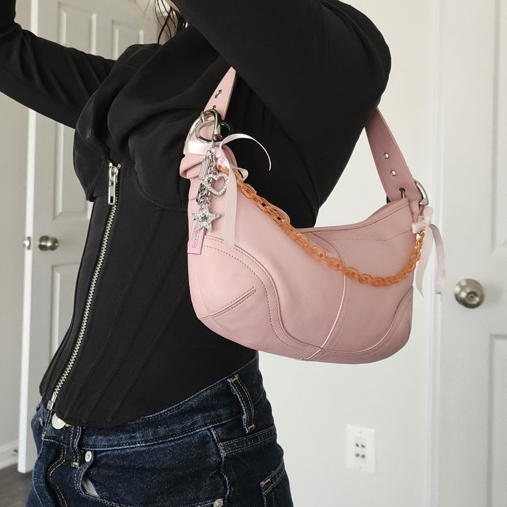 Soho 9541 Baby Pink Leather Bag Hobo Shoulder Handbag Purse Pochette Bague - Picture 2 of 9